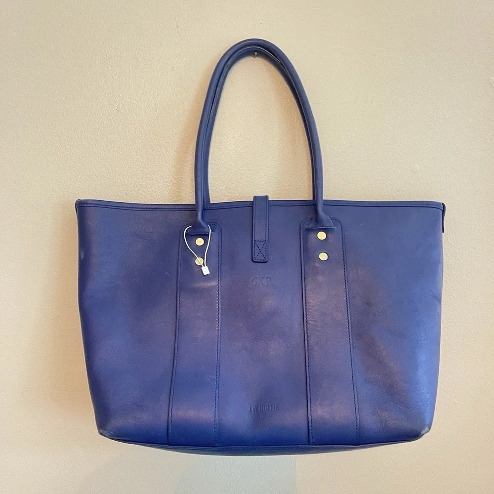 J.W. Hulme Co Leather Tote Bag Blue USA Made Heritage Workwear Carryall READ